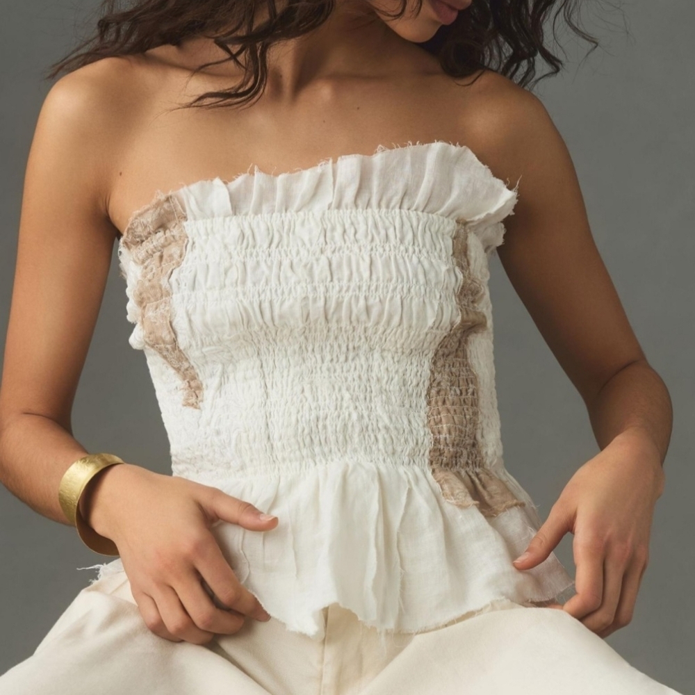 By Anthropologie Strapless Smocked Top